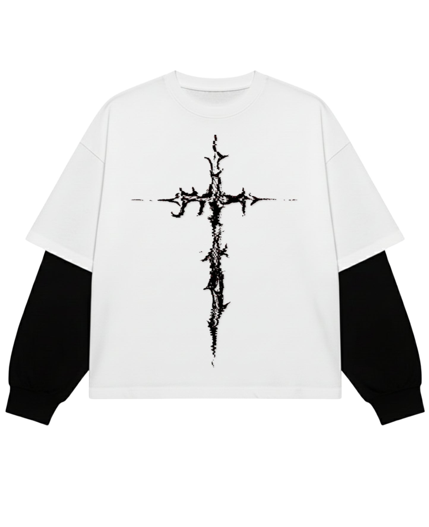 White With Black Sleeve Oversized Tee Front Design