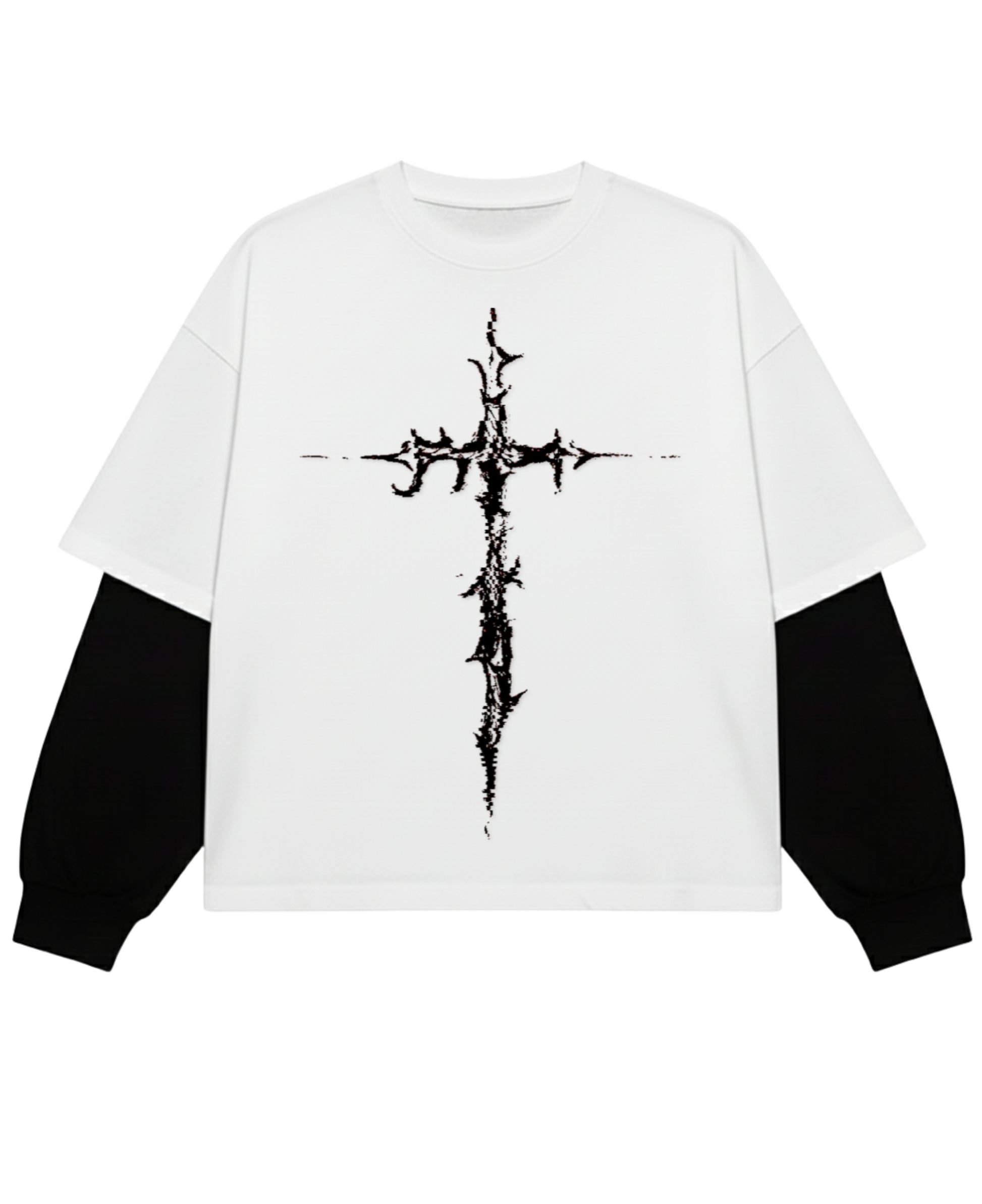 White With Black Sleeve Oversized Tee Front Design